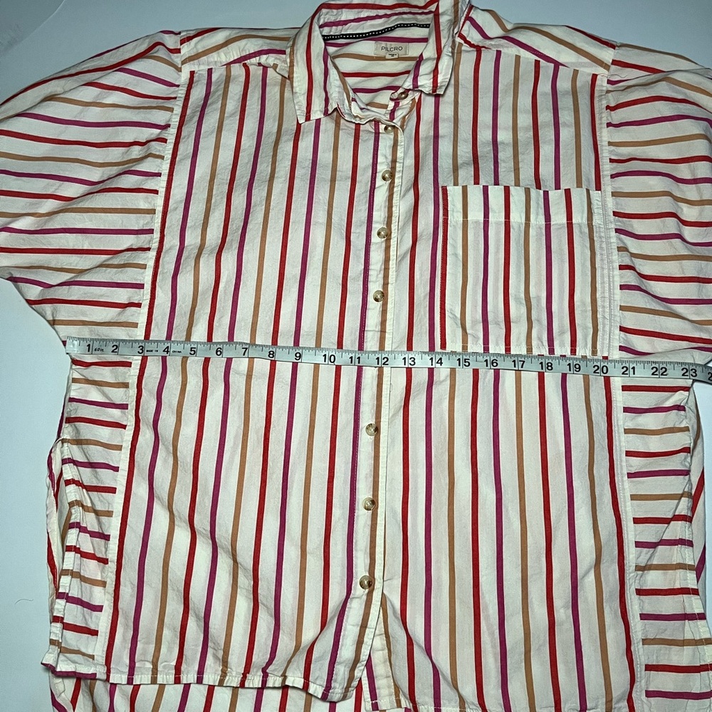 Boho Chic oversized Striped Puff Sleeve button down shirt women’s Small EUC - Picture 6 of 9
